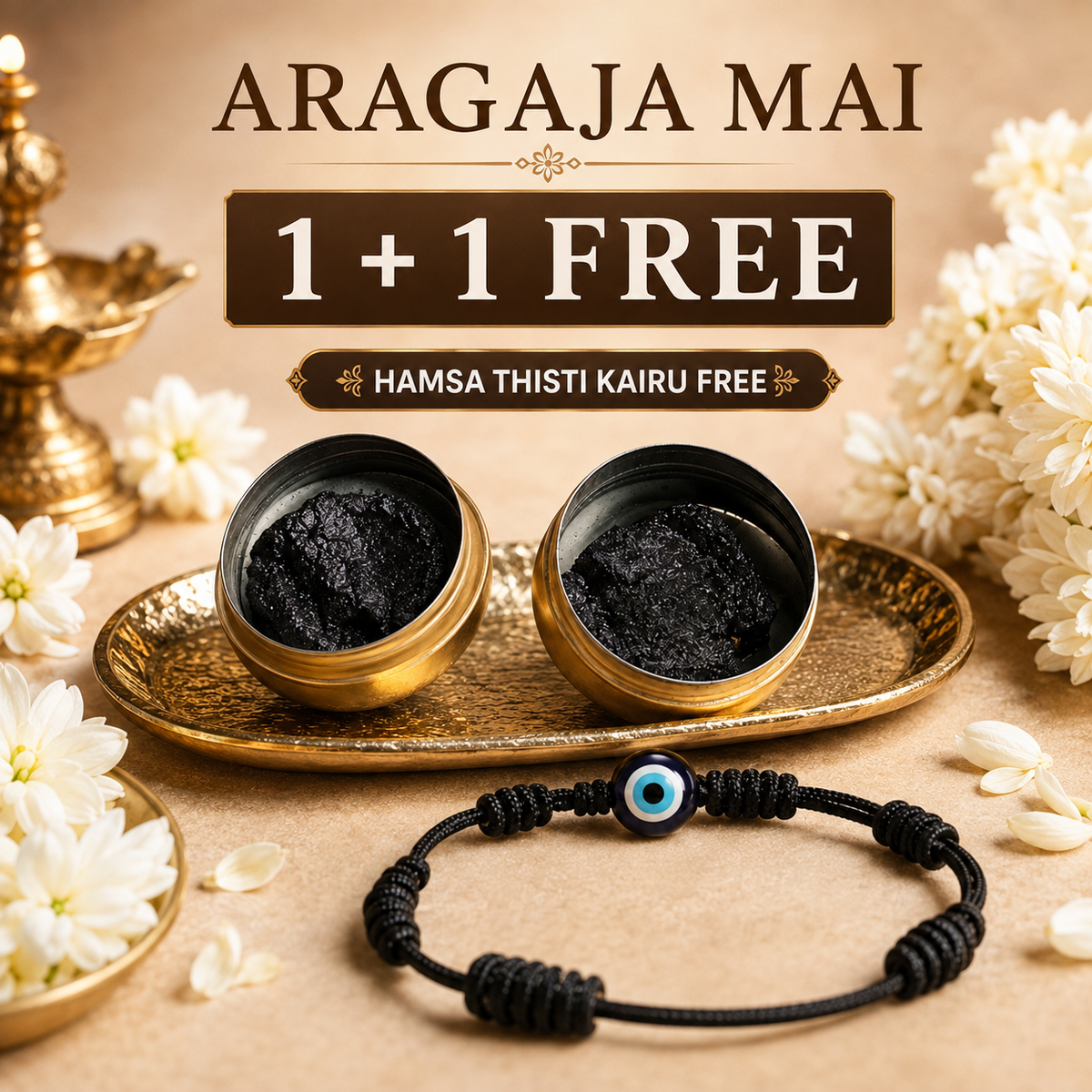 Aragaja Mai 1+1 offer - buy 1 get 1 free with free Hamsa evil eye protection bracelet