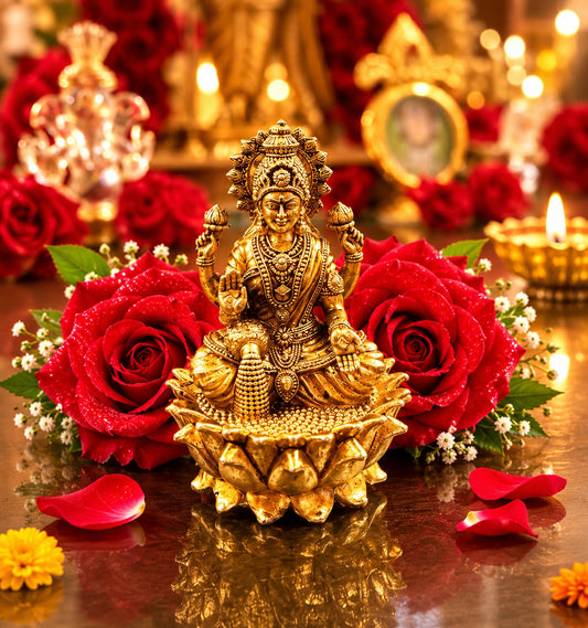 Sri Mahalakshmi Bronze Idol with Sacred Sri Mahalakshmi Yantra (4 Inch) | Prosperity & Wealth Statue