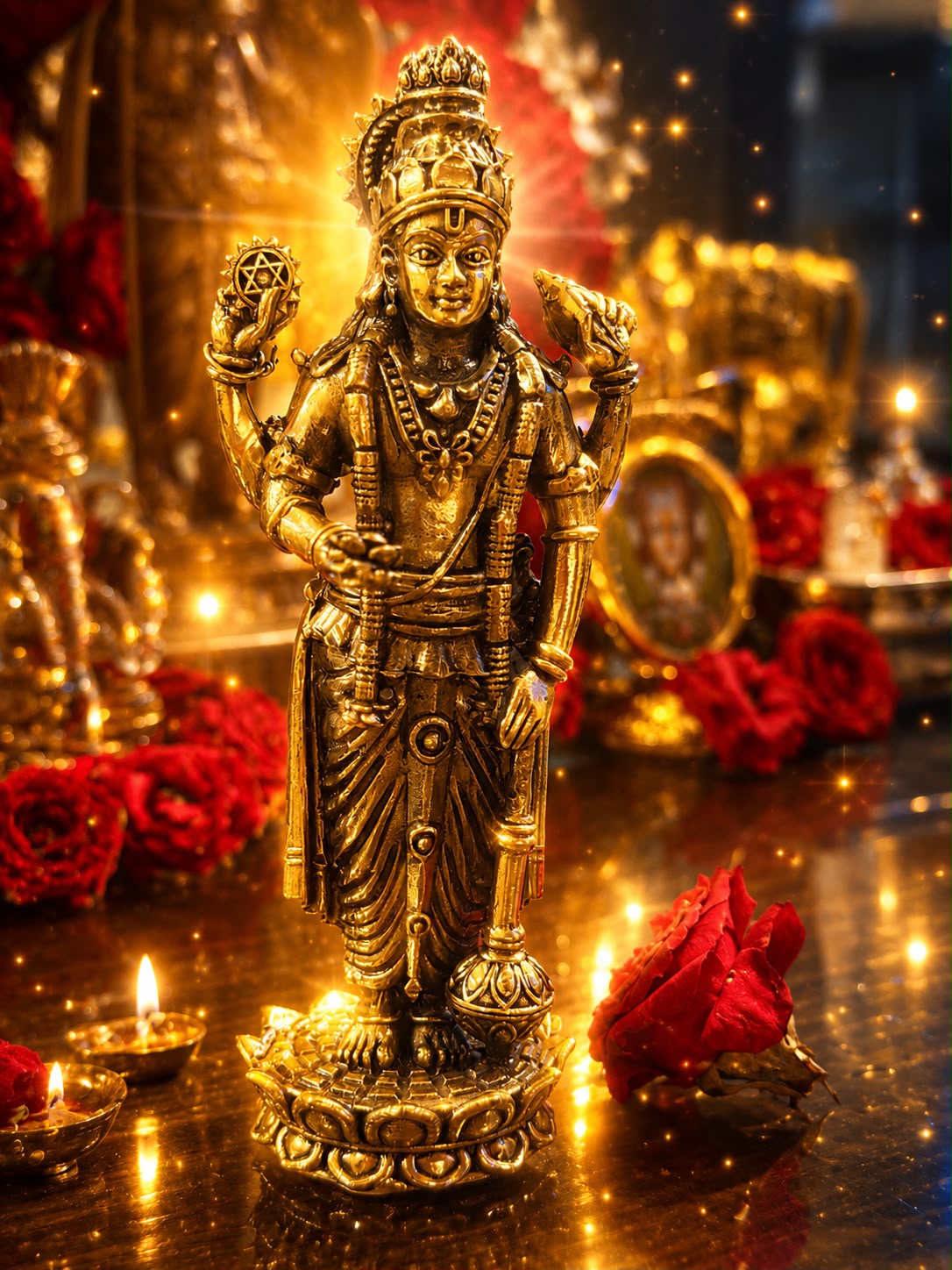 Sri Sathya Narayana Bronze Idol with Sacred Yantra | 12-Inch Premium Bronze Statue