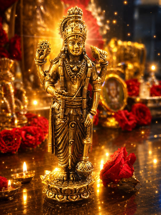 Sri Sathya Narayana Bronze Idol with Sacred Yantra | 12-Inch Premium Bronze Statue